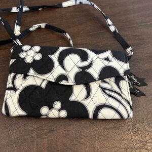 VERA BRADLEY Night and Day Crossbody Strap Wallet Removable Strap Black White